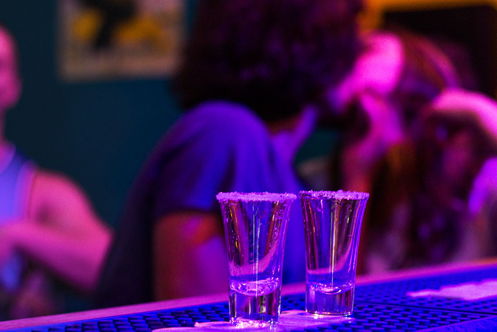 Tequila shots on the bar at a night club in Tbilisi